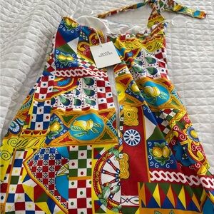 Vibrant Red and Yellow Mini Dress with Retro Print